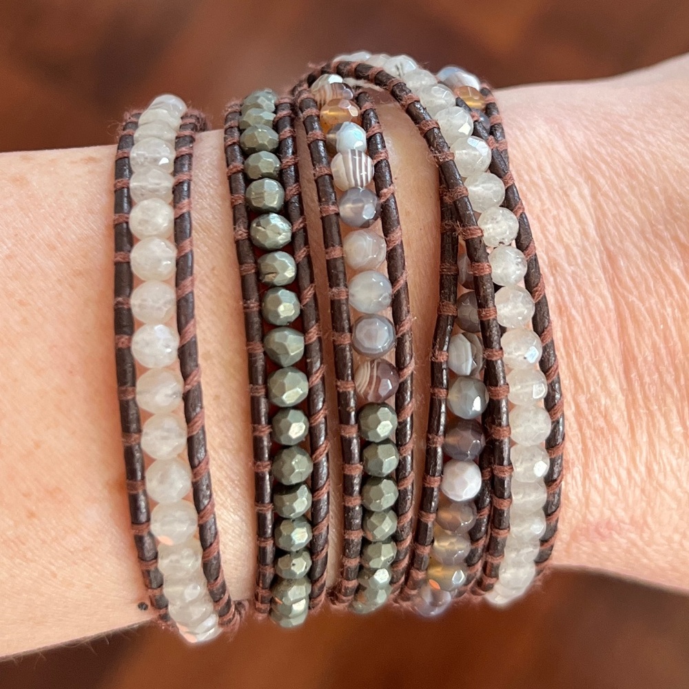 Authentic Chan Luu Agate Five Wrap Leather Bracelet - Picture 2 of 3